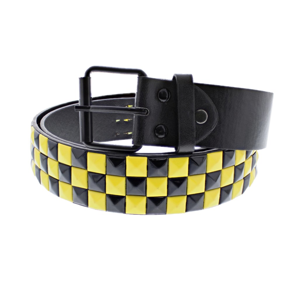 Zac's Alter Ego - Black & Gold Bicolour Chessboard 3 Row Pyramid PU Riem - Multicolours